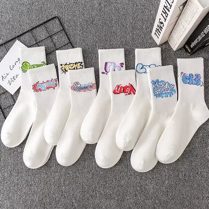 9 paires/ensemble chaussettes unisexes lettres imprimées chaussettes mi-tube simples adaptées à toutes les saisons pour les sports quotidiens