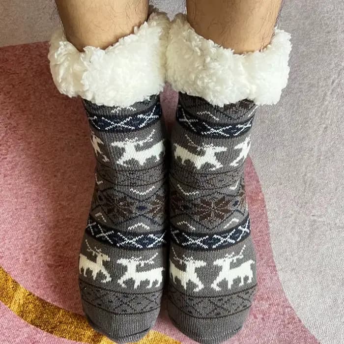 Chaussettes floues pour hommes hiver chaud court épaissi maison dormir thermique doux moelleux pantoufle de sol chaussette mâle cadeau de noël flocon de neige