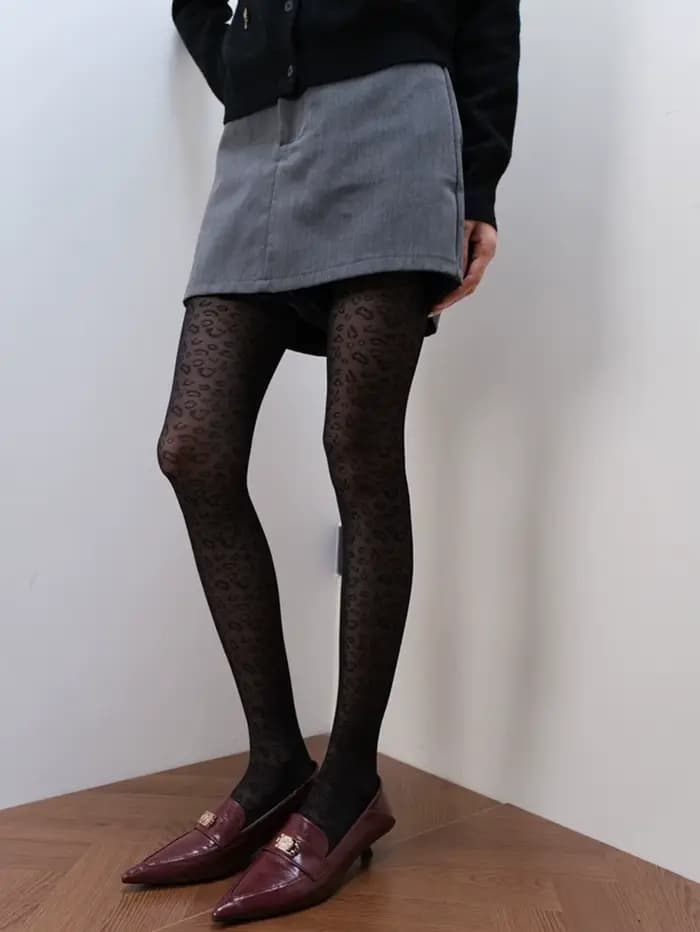 1 paire de collants noirs pour femmes, collants sexy transparents à imprimé léopard, bas à la mode