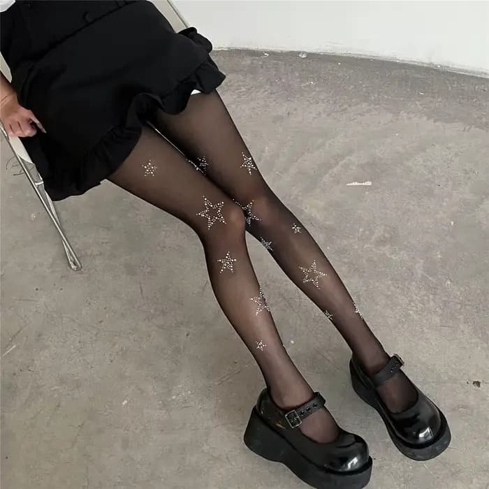 JK Lolita-Collants étoiles en biscuits pour femmes, collants brillants, cuisse haute, bas pour filles, lingerie sexy, bonneterie
