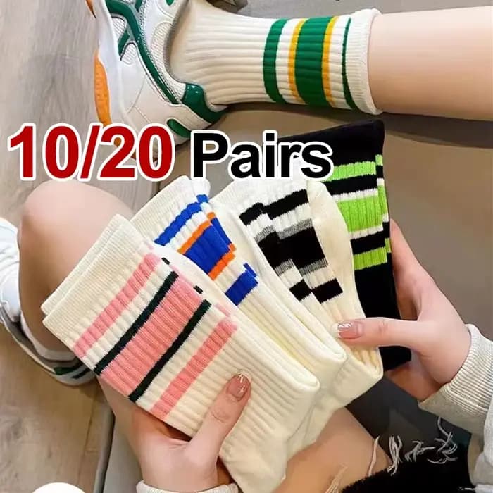 10/20 paires femmes coloré rayé femmes chaussettes de sport à la mode Simple couleur correspondant doux confortable toutes saisons chaussettes décontractées