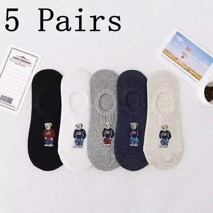 Été 5 paires 1 ensemble mode hommes dessin animé ours automne chaussettes antidérapant Transparent confortable Silicone
