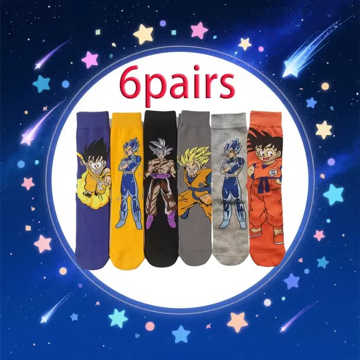 6pairsof Dragon Ball mi tube animesocks genou haute hommes chaussettes cosplay hip-hop personnalité garçon fordaily fitness exercice cyclisme