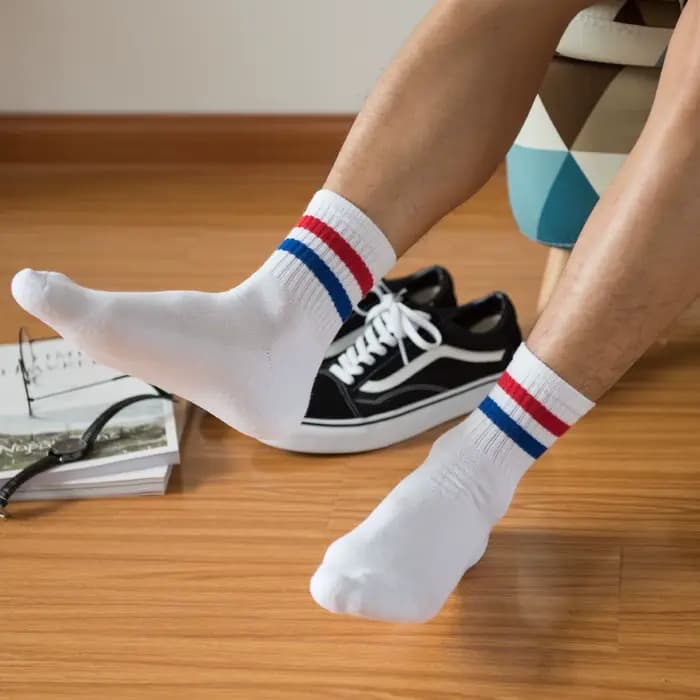 Hommes chaussettes Vintage Streetwear Skate Shcool Designer Punk garçon deux rayures sport Hip Hop athlétique blanc