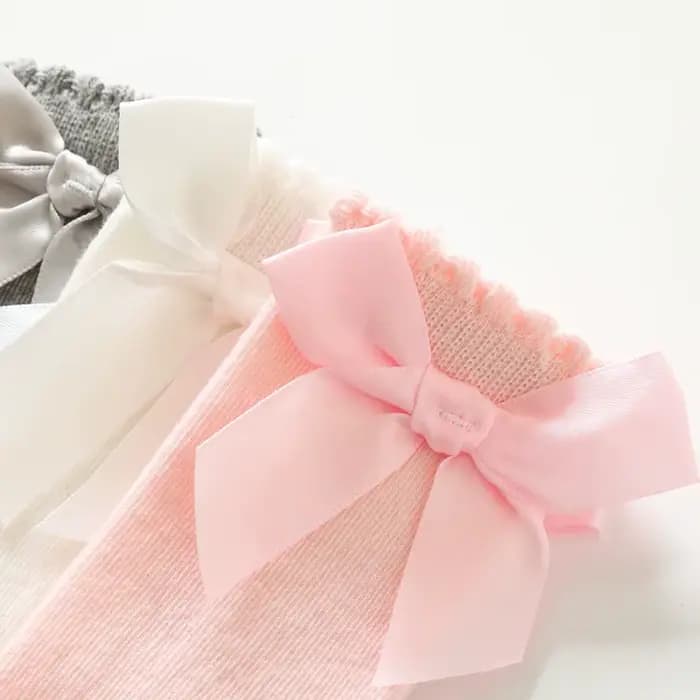 1 paire de chaussettes pour enfants en bas âge filles grand nœud genou haute qualité longue douce automne hiver 100% coton dentelle bébé Tube chaussette Calcetines