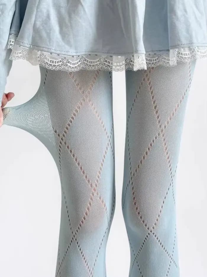 Nouvelles collants sexy pour femmes, style uniforme JK Lolita rétro, en maille fine d'été, avec dentelle et motif jacquard, couleur beige