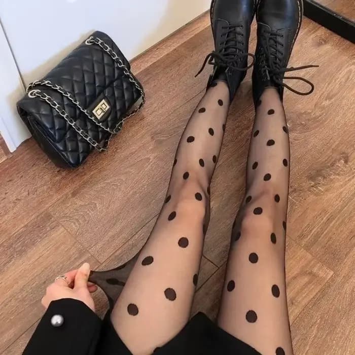 Bas imprimé à pois pour femmes, collants en maille résille, collants sans couture, nylon, noir, blanc, boîte de nuit, collants pour femmes, sexy