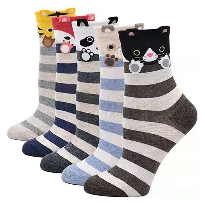 5 paires de chaussettes amusantes pour femmes, en coton, à la mode, motif chat et chien, Kawaii, mignonnes, colorées, 3D, confortables, à rayures, style coréen, décontractées