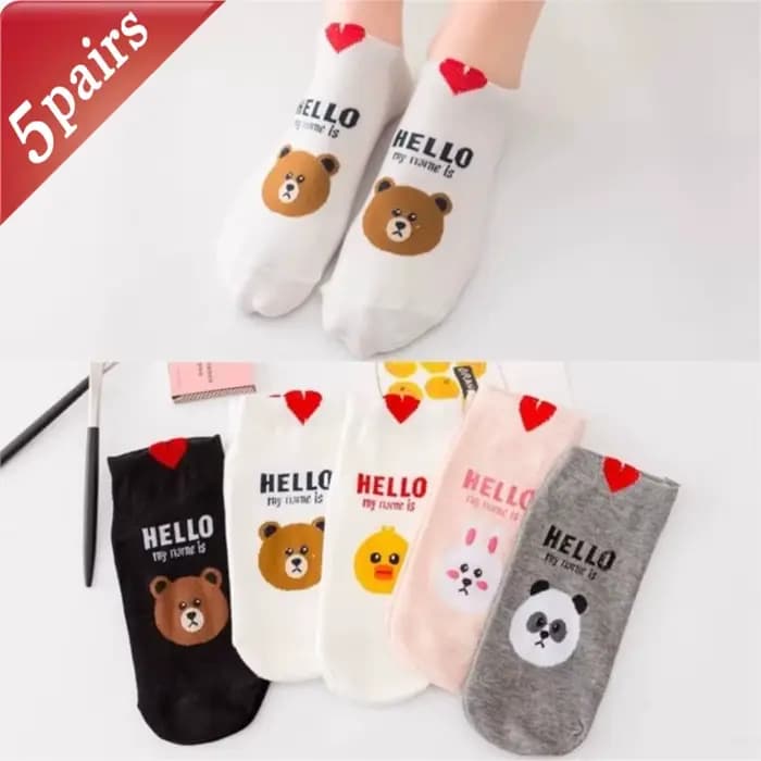 Chaussettes Courtes de Style Coréen pour Femme, 5 Paires, Animal, Chat, Chien, Krasnoise, Coupe Basse, Rinçage, Happy Sok, Medias Streetwear, Printemps