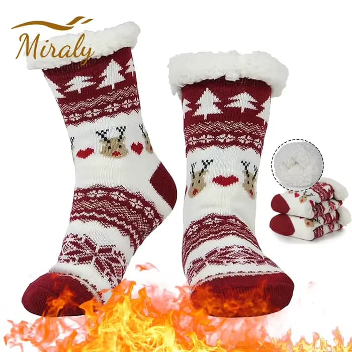 Chaussettes pantoufles de noël d'hiver pour femmes, chaussettes de sol épaisses avec pinces, chaussettes chaudes et pelucheuses antidérapantes, bas de couchage pour la maison, cadeaux de noël