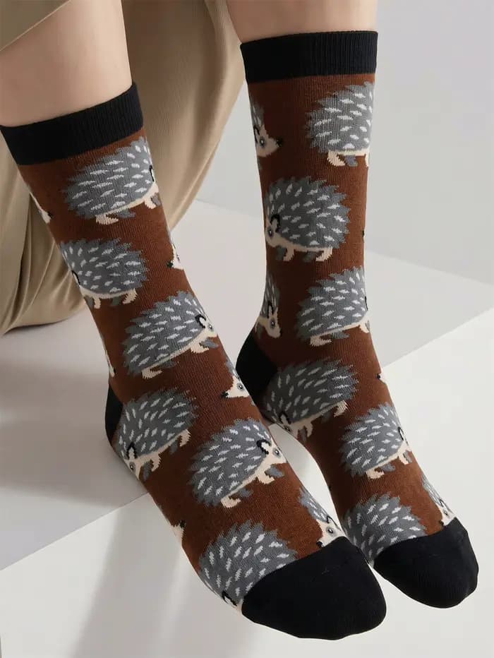 Chaussettes en coton hérisson pour hommes, chaussettes fantaisie à motif animal, chaussettes de skateboard amusantes et mignonnes, nouveauté