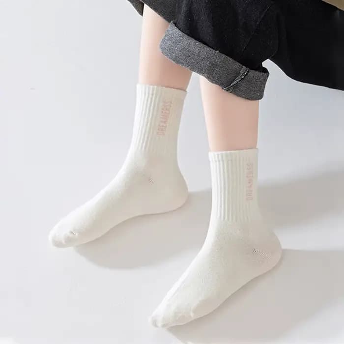 5 paires de chaussettes pour filles, chaussettes mi-mollet sportives et respirantes, avec double barre et lettres, chaussettes colorées pour enfants et étudiants