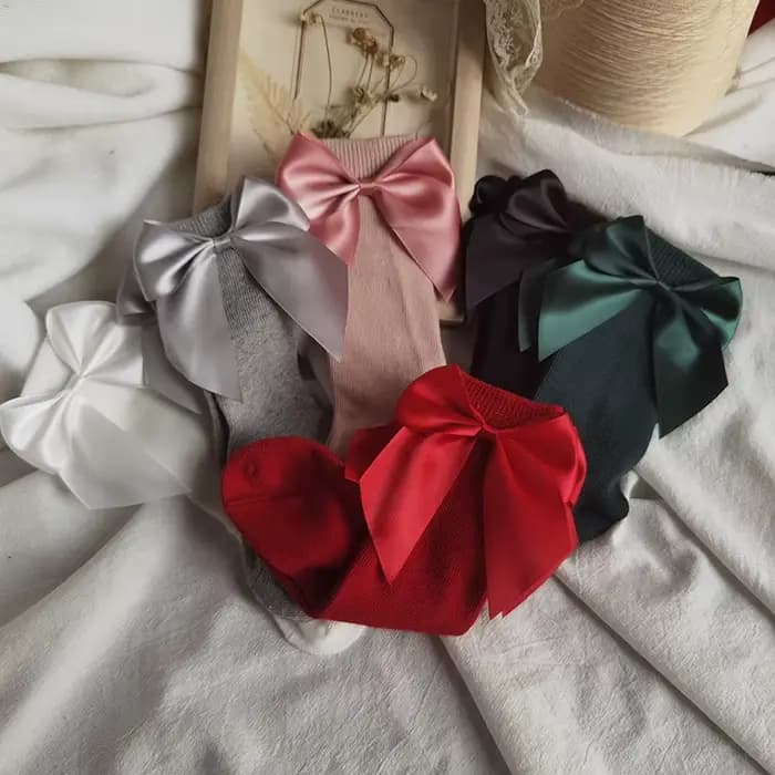 Chaussettes d'automne pour bébés filles de 0 à 5 ans, chaussettes de noël en coton rouge avec gros nœud, hautes, douces et mignonnes pour enfants de 0 à 5 ans