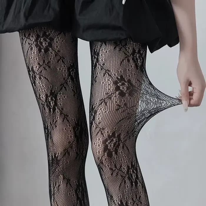 Maille résille bas femmes collants Lingerie Sexy dentelle florale cuisse haute bas