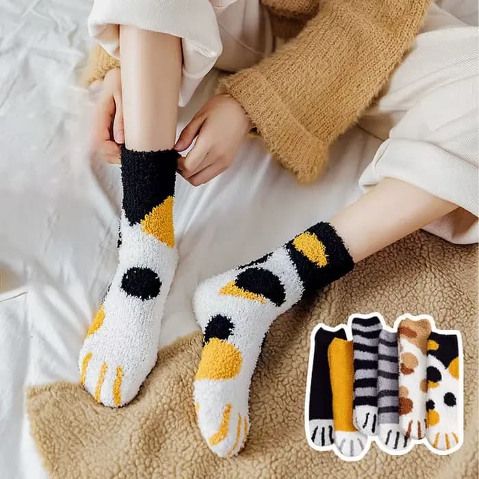 Femmes hiver chaud moelleux chaussettes mignon Animal griffe chat patte empreinte floue chaussettes femme épais corail polaire maison sol sommeil chaussettes