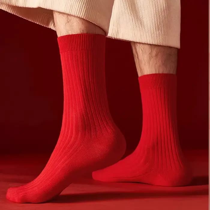 5/10 paires de chaussettes pour femmes, rouge et bordeaux, festives, confortables, respirantes, évacuant l'humidité