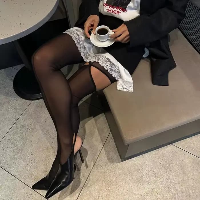 Collants sans pieds ligne noire pour femmes