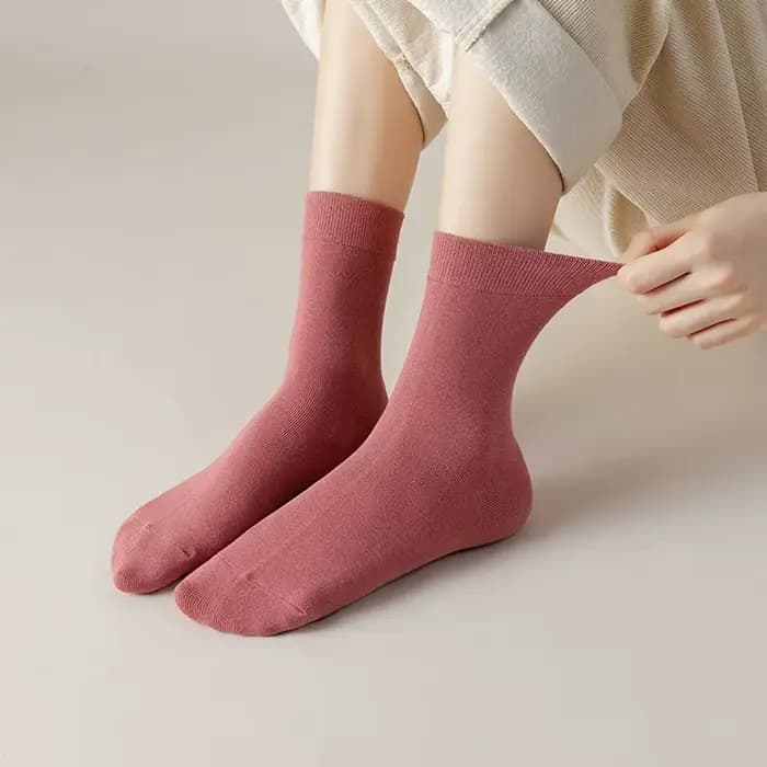 Chaussettes femme coton couleur unie automne printemps doux respirant