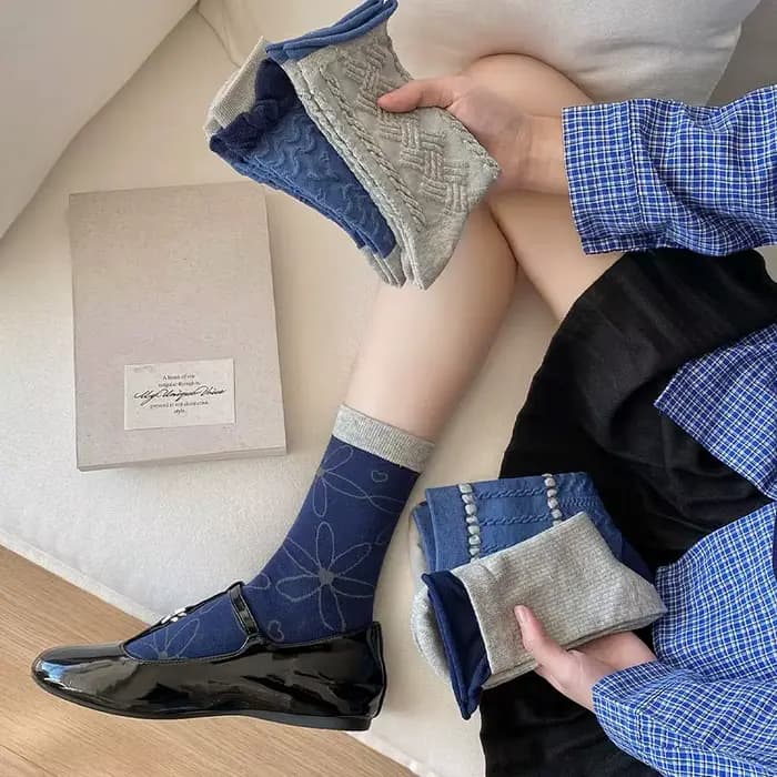Chaussettes japonaises à carreaux de diamant pour femmes