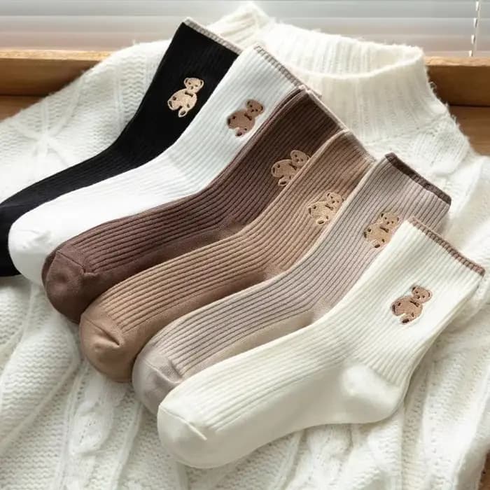 3/5/6 paires de chaussettes en coton doux à motif d'ours de dessin animé
