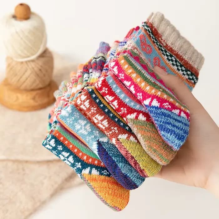 5 paires de chaussettes mollet rétro ethniques pour femmes