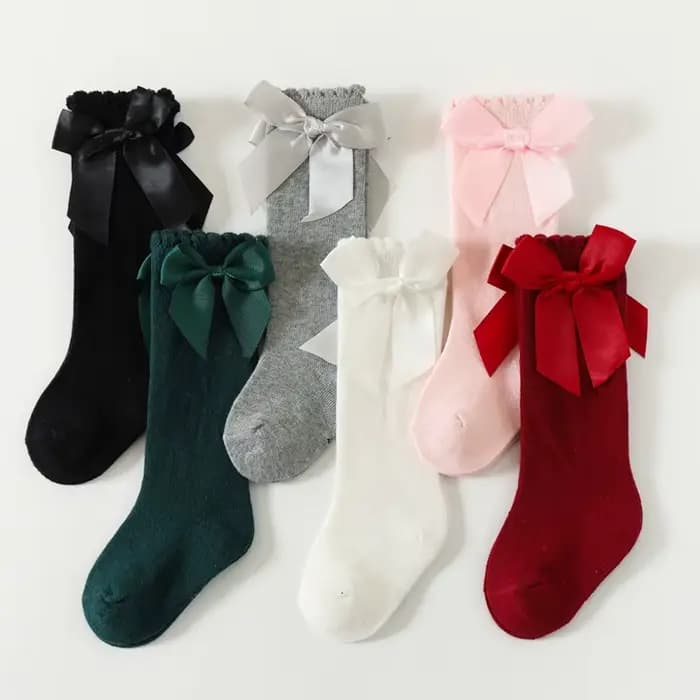 1 paire de chaussettes pour enfants en bas âge filles grand nœud genou haute qualité longue douce automne hiver 100% coton dentelle bébé Tube chaussette Calcetines