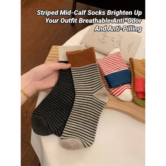 5/10 paires de chaussettes mi-tube en tricot rayé pour femmes