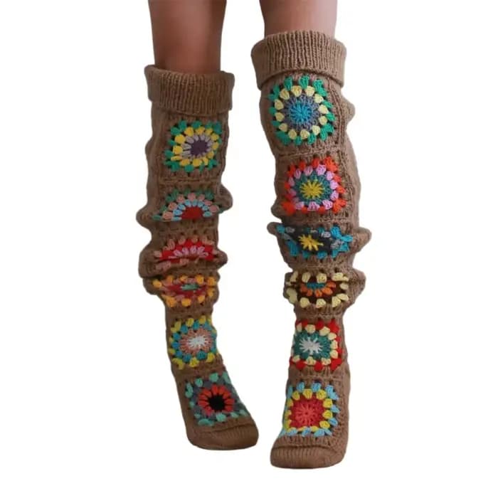 Chaussettes hautes au Crochet Vintage pour femmes