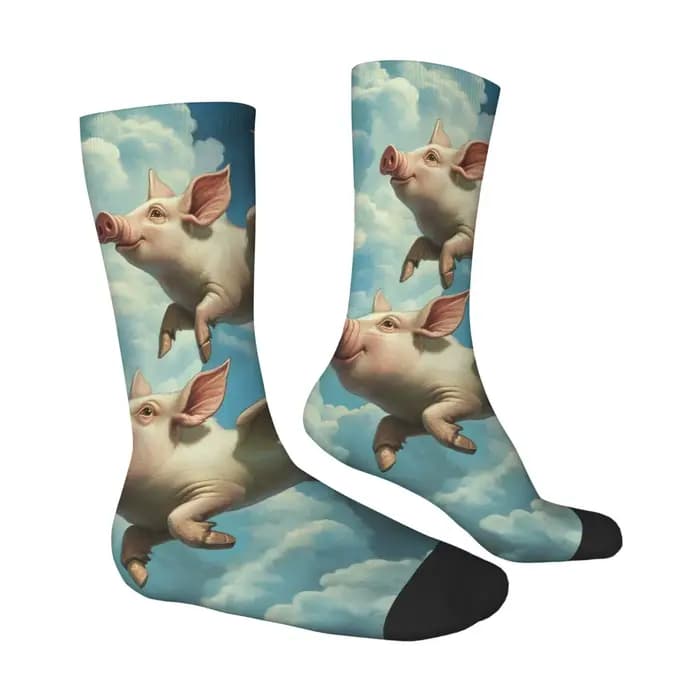 Chaussettes fantaisie pour hommes avec imprimé cochon volant