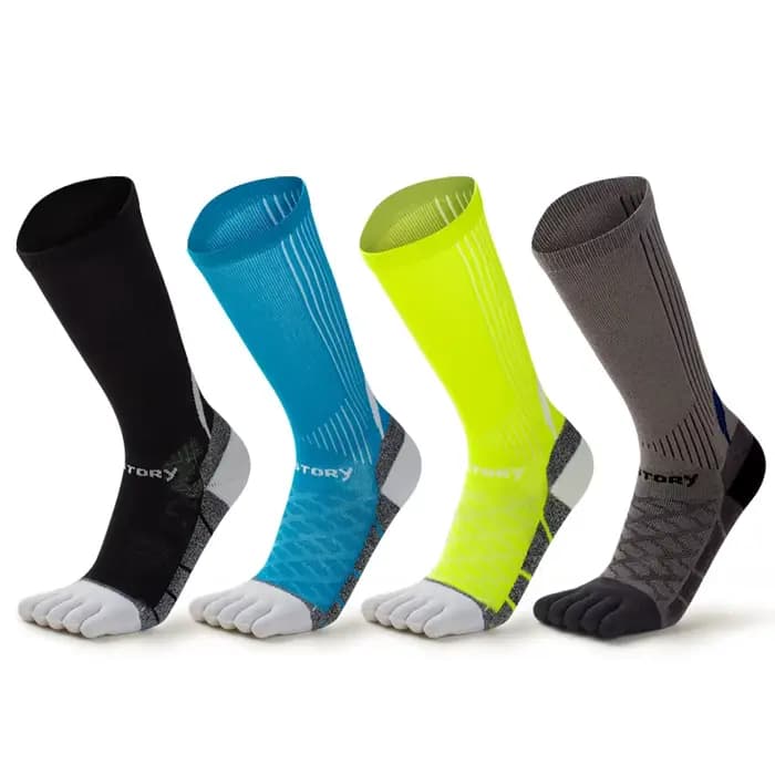 Chaussettes de Sport à cinq doigts pour hommes, chaussettes colorées pour Marathon, longue course à pied, Absorption, semelle épaisse en serviette, chaussettes de Tennis