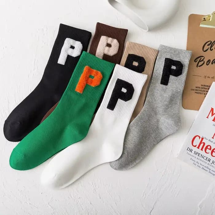 Chaussettes de sport Harajuku en coton pour femmes, avec lettres brodées P, Style collège, confortables pour étudiantes, cadeau de noël
