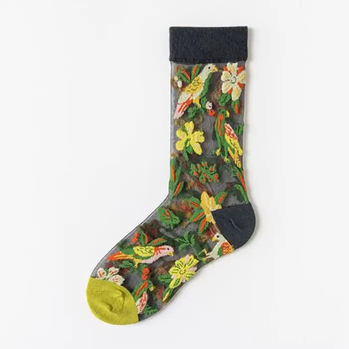 5 paires/ensemble France Hipster Design verre soie fleur oiseau drôle chaussettes femmes Transparent Art cheville