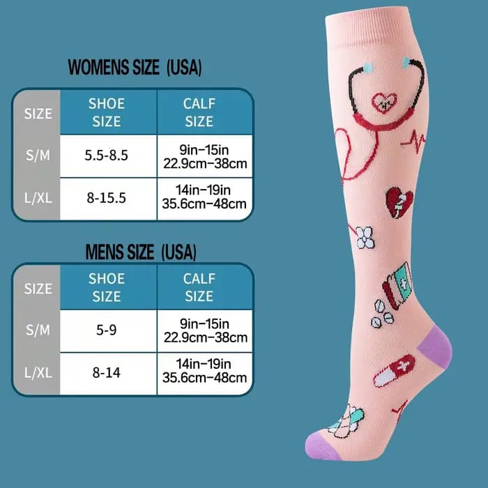 6 paires de chaussettes de Compression pour infirmières athlétiques à Circulation GRADUATED pour femmes et hommes, chaussettes hautes respirantes à motif de cœur mignon pour femmes Spo