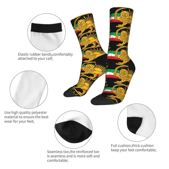 Chaussettes Shir o Khorshid Lion and Sun Iran, chaussettes amusantes, antidérapantes, pour hommes, confortables pour l'escalade, automne