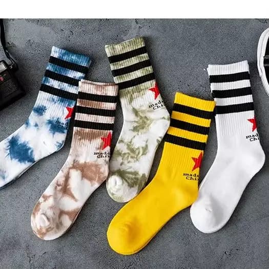 Chaussettes unisexes pour hommes et femmes, en coton rayé, tie-dye, style streetwear, hip hop, harajuku, pour le basketball, le skateboard, le sport, chaussettes amusantes, cadeau, calcetine
