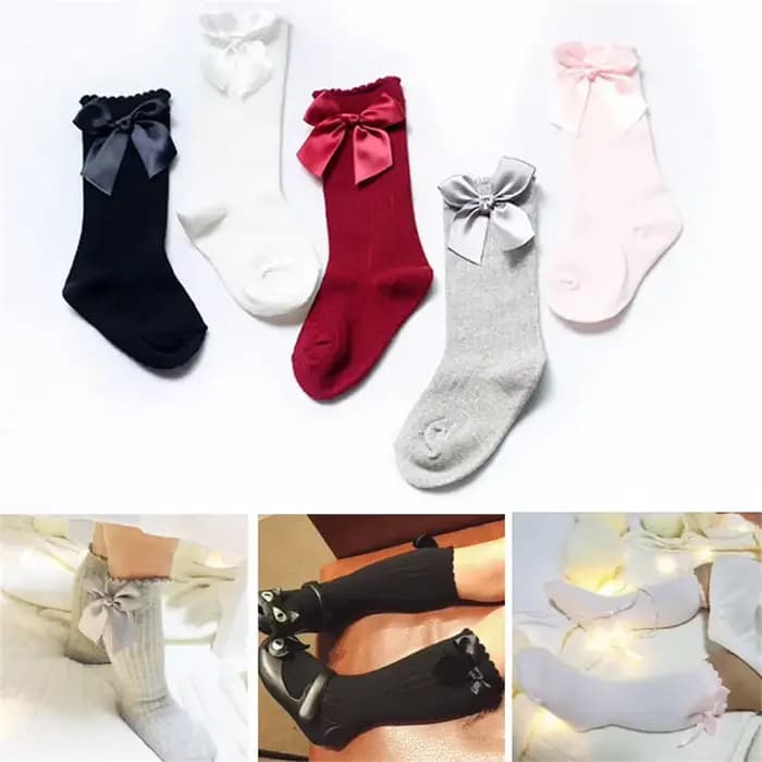 Chaussettes hautes en coton avec nœud papillon pour bébé garçon et fille