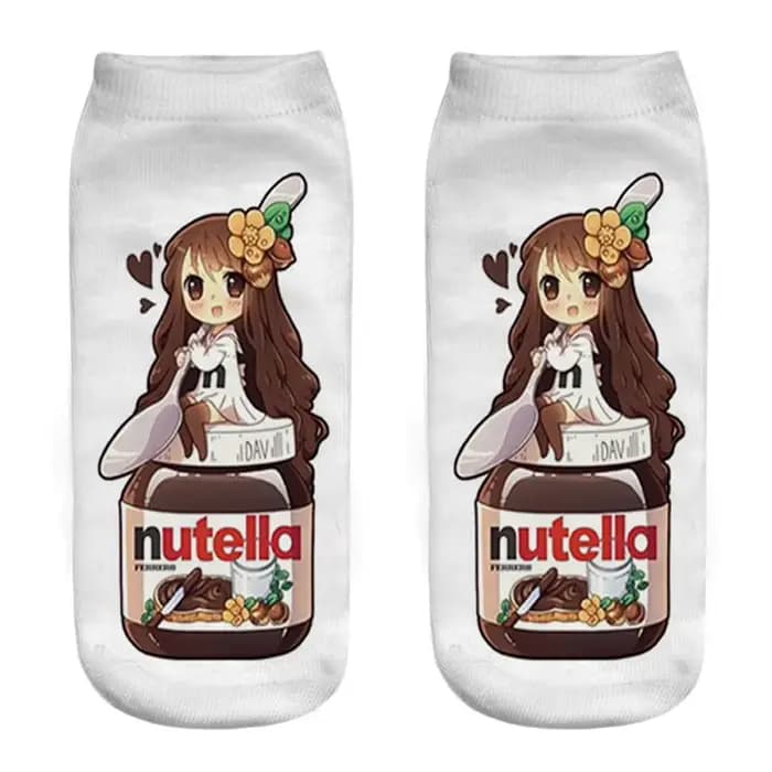 Nouveau impression 3D drôle mignon dessin animé aliments Nutella unisexe chaussettes courtes créatif coloré Multiple