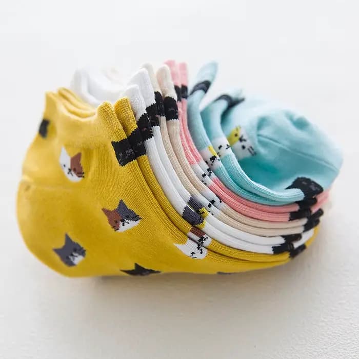 5 paires nouvelles femmes chaussettes mignon dessin animé chat coton cheville