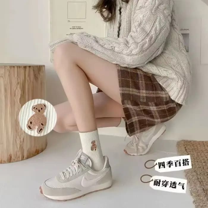Chaussettes thermiques en coton avec ours mignon pour femme