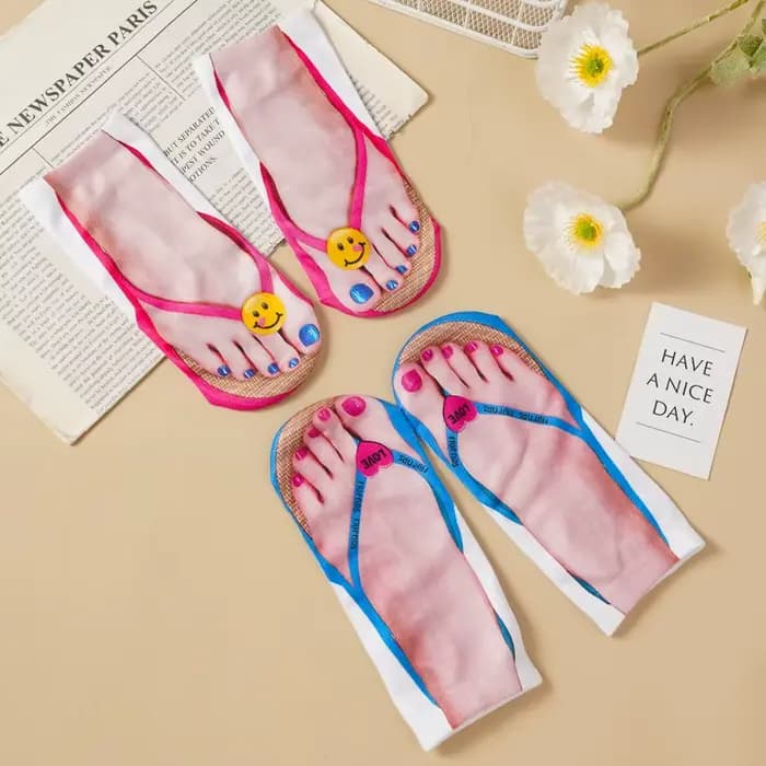 4 paires de chaussettes tongs imprimées en 3D