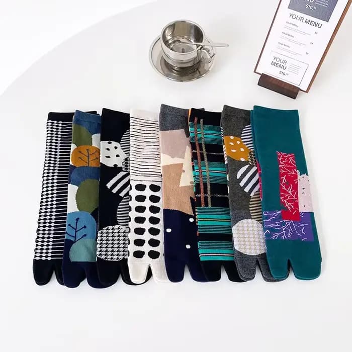 Chaussettes Jacquard colorées à deux orteils pour femmes