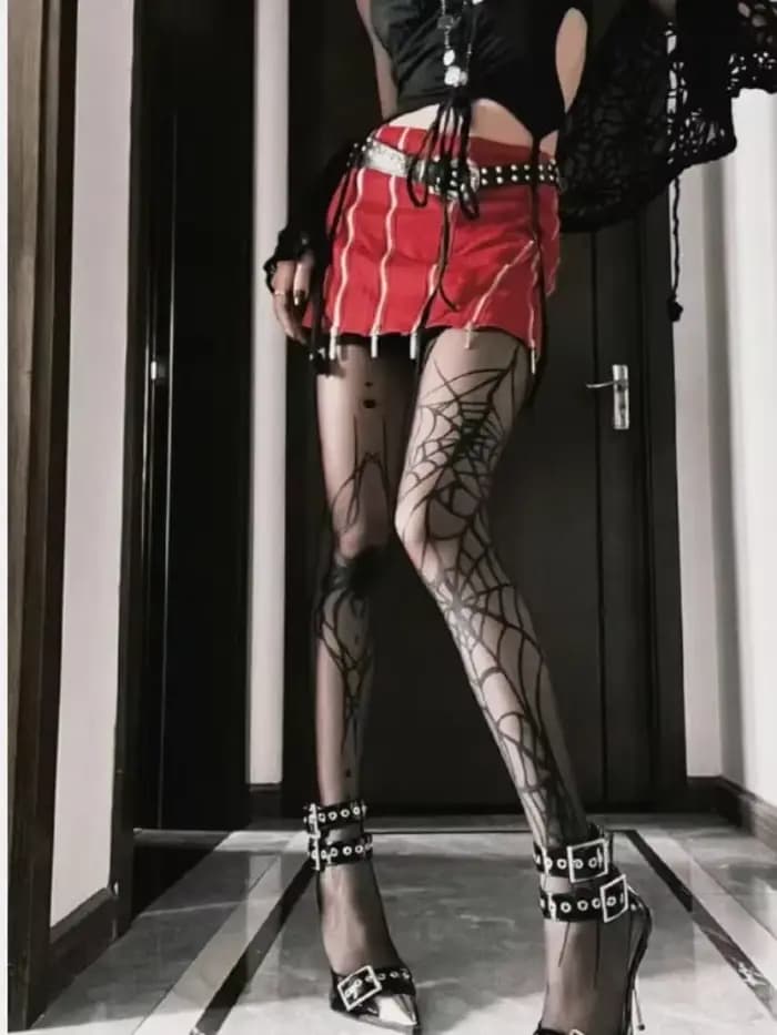 Collants gothiques Vintage en résille foncée pour femmes