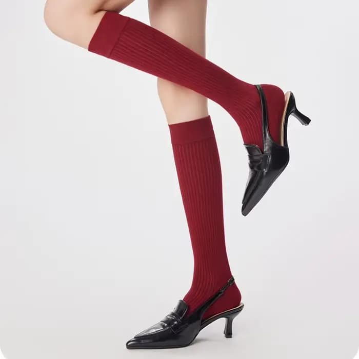 Chaussettes hautes en laine rayées pour femmes
