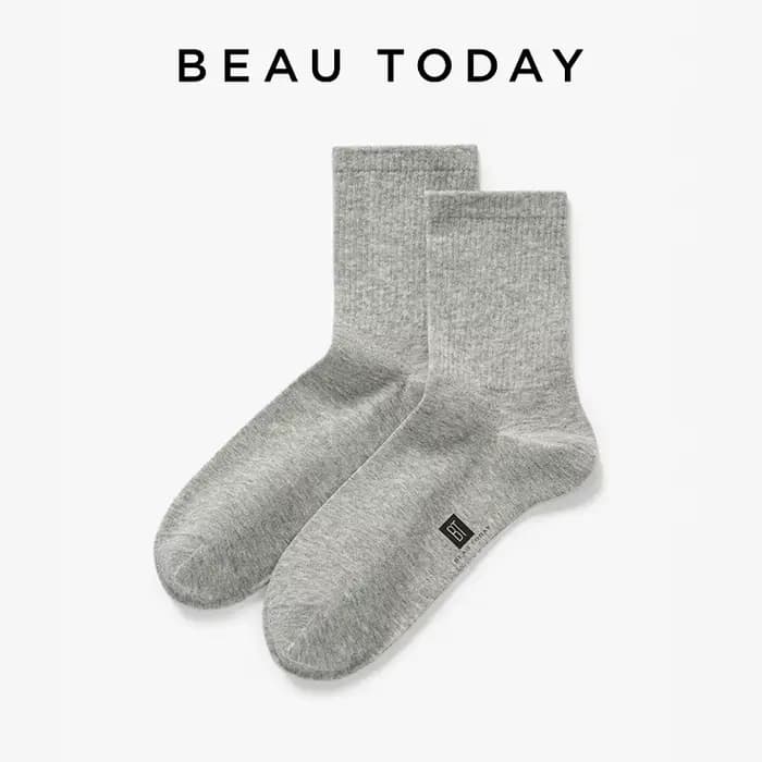 BEAUTODAY chaussettes de sport femmes coton couleur unie respirant mi-mollet chaussettes doux dames chaussettes à la main 97018