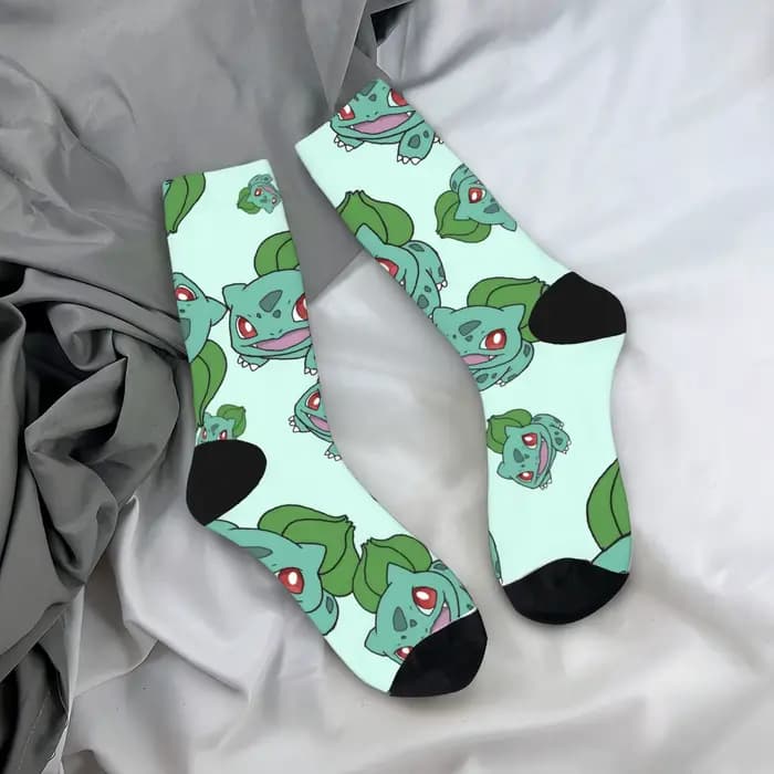 Heureux drôle hommes chaussettes Harajuku p-pokemons Bulbasaur chaussette Skateboard femmes bas printemps été automne hiver