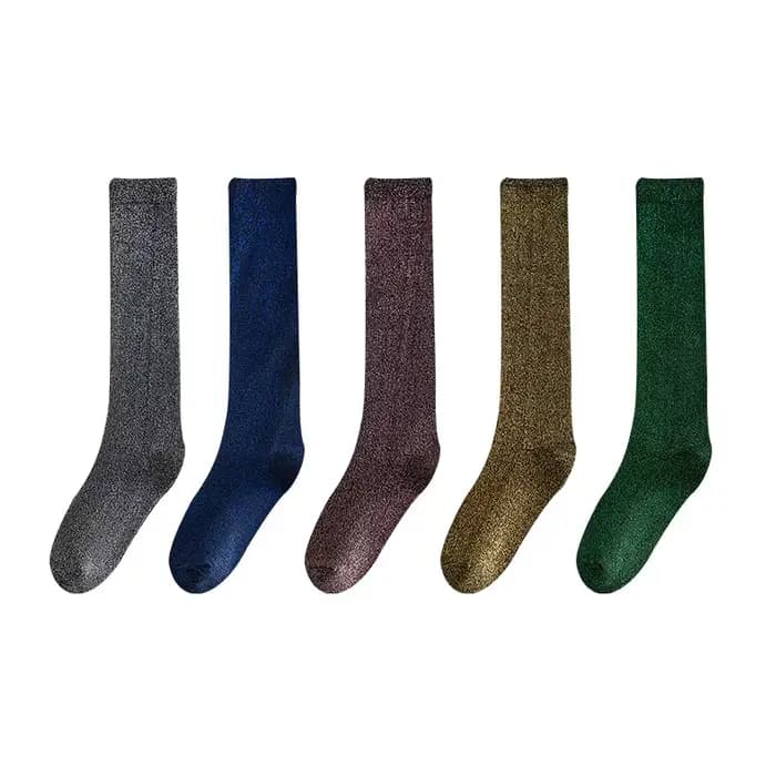 Polyvalent à la mode fil métallique brillant femmes genou chaussettes hautes Lurex mignon Slouch mollet