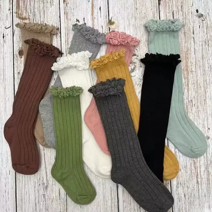 Chaussettes hautes à volants pour filles, longues et douces, en coton, avec dentelle et fleurs, pour l'école