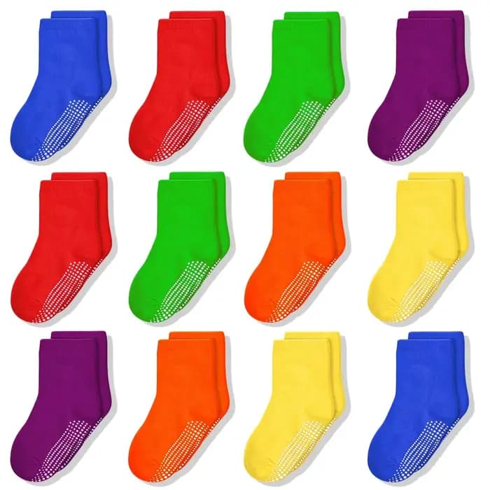 12 paires de chaussettes mi-mollet antidérapantes pour enfants de 0 à 10 ans