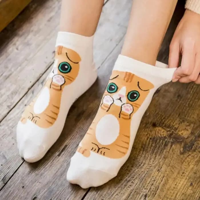 Chaussettes de cheville pour femmes avec motif de chat de dessin animé, respirantes, à la mode, parfaites pour un usage quotidien