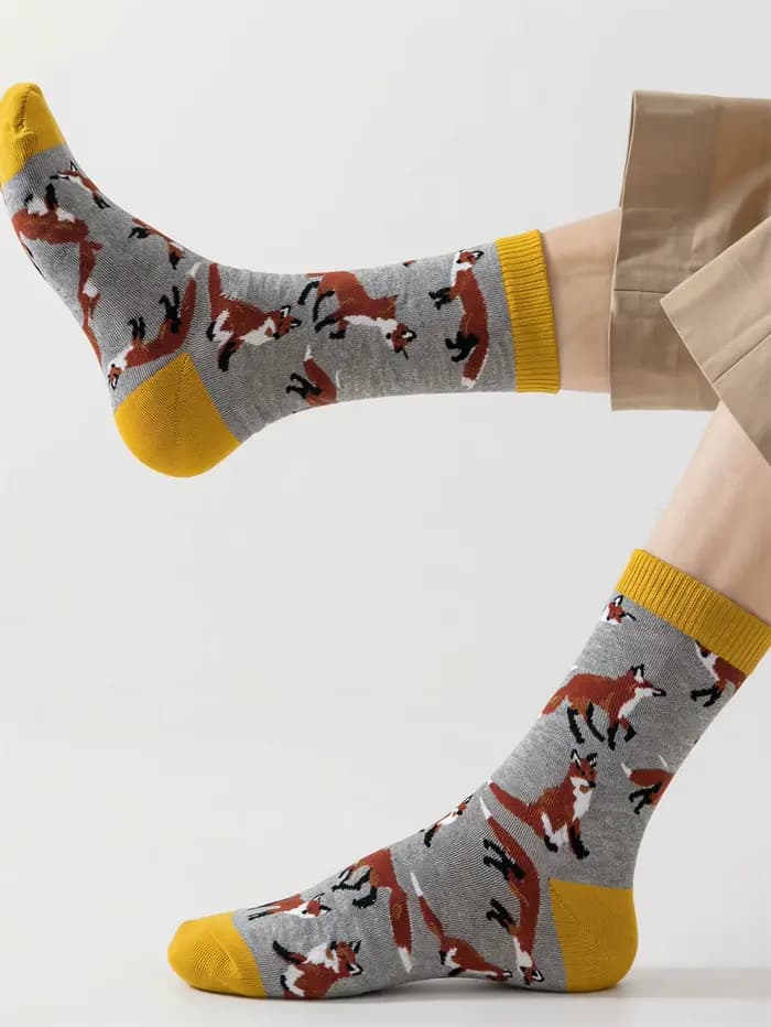1 Paire de Chaussettes en Coton à Motif Renard de Dessin Animé Mignon pour Hommes